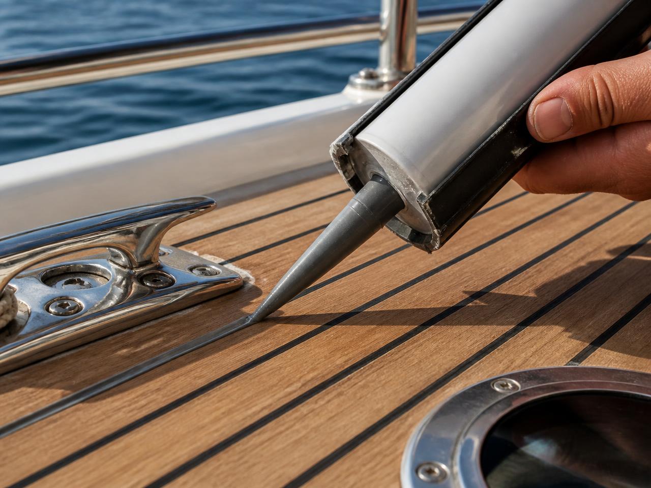 Applying marine sealant to a deck fitting