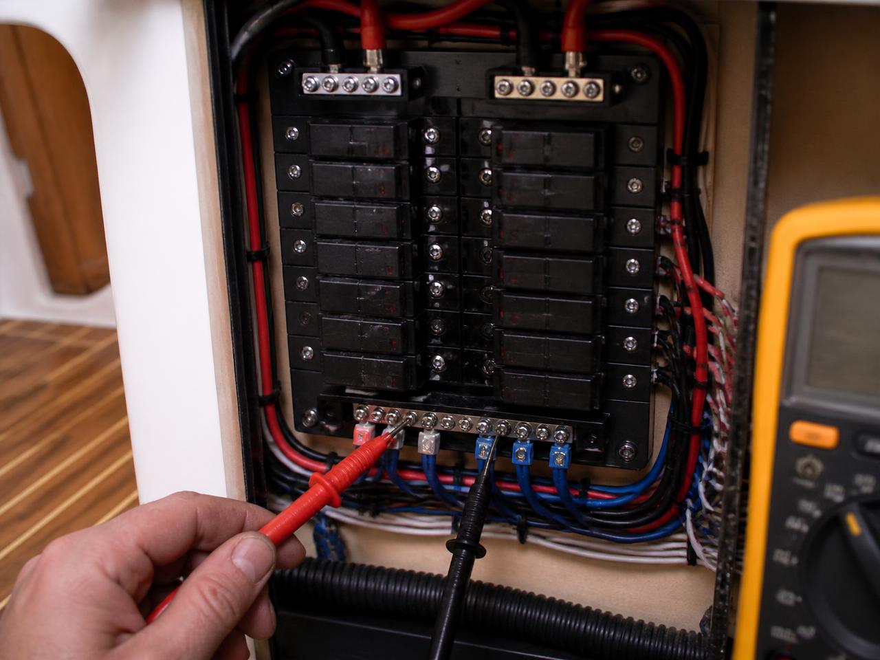 Marine electrical panel with organized wiring